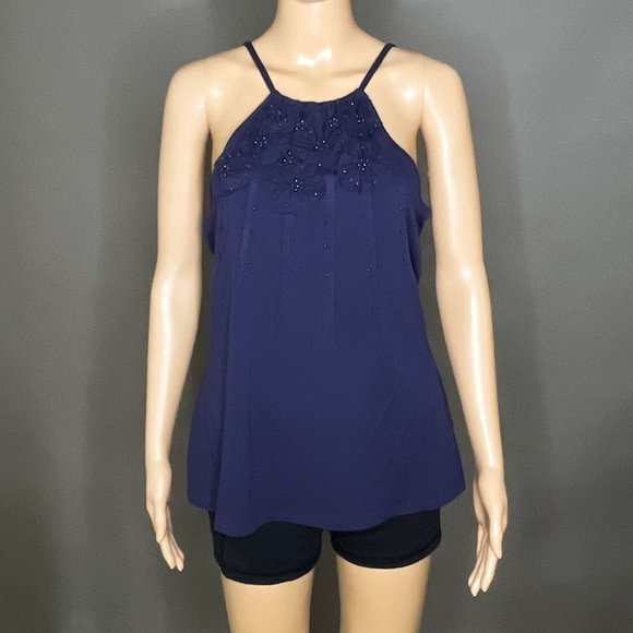 INC International Concepts Blue Top with Beads Size Medium - Picture 1 of 13